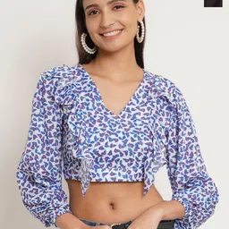 IX IMPRESSION Women Pack Of 2 Floral Printed Puff Sleeve Wrap Crop Top-image-72