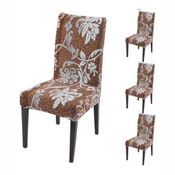 HOKIPO Set Of 4 Brown Printed Chair Cover-25