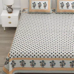 ATARAH Orange & White Ethnic Motifs 144 TC Queen Bedsheet with 2 Pillow Covers-picture-30