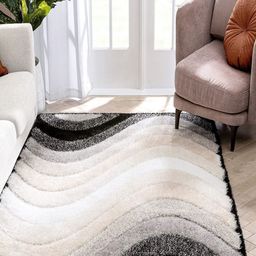 CARPETIFY Unisex Off White Striped Anti-Skid Polyester Carpet-10