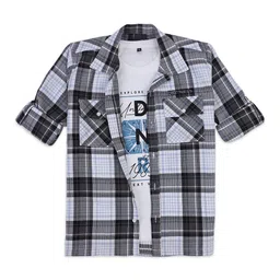 CAVIO Boys Collar Tartan Checked Cotton Casual Shirt & T-Shirt-image-0