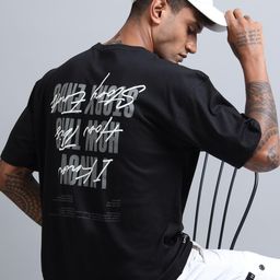 encore by INVICTUS Typography Printed Drop-Shoulder Sleeves Cotton Oversized T-shirt-image-64