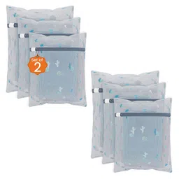 Kuber Industries White & Blue 6 Pieces Cactus Printed Reusable Laundry Bags With Zipper-33