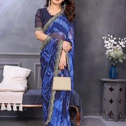 The Textile Hub Tie and Dye Embroidered Pure Georgette Saree-image-55