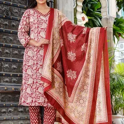 shivanya  handicrafts Shivanya Handicrafts Women Floral Printed Pure Cotton Kurta & Trouser With Dupatta-picture-30