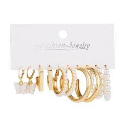Celestique Set Of 5 Artificial Beaded Circular Shaped Hoop Earrings image 2
