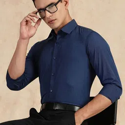 Thomas Scott Men Classic Slim Fit Solid Spread Collar Pure Cotton Formal Shirt-image-76