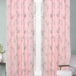 Aura 2 Pieces Peach & White Floral Embroidered Velvet Window Curtains-4