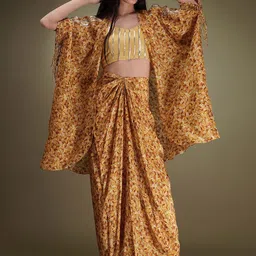 Breathe by Aakanksha Singh Striped Shoulder Strap Top With Skirt & Front Open Shrug image 5