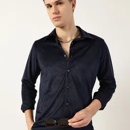Thomas Scott Men Classic Spread Collar Textured Solid Slim Fit Casual Shirt-image-84