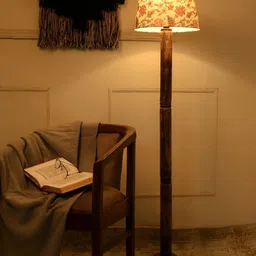green girgit Brown & White Floral Printed Frustum Shaped Wooden Taper Floor Lamp-14