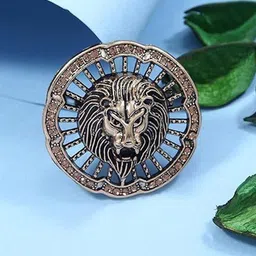 ADORN Men Metallic Toned Magestic Roar Lion Face Shaped Brooch-image-82