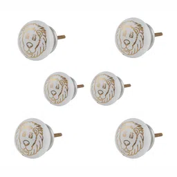 Indianshelf 6-Pcs White & Yellow Lion Printed Ceramic Knobs-image-66
