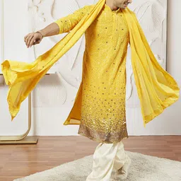 VASTRAMAY Men Ombre Embroidered Regular Sequinned Kurta with Patiala & With Dupatta image 2