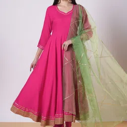 Anni Designer Gotta PattiSweetheart Neck Anarkali Kurta with Trousers & Dupatta-image-96