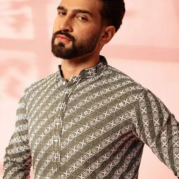 Anouk Men Embroidered Regular Sequinned Pure Cotton Kurta with Pyjamas image 5