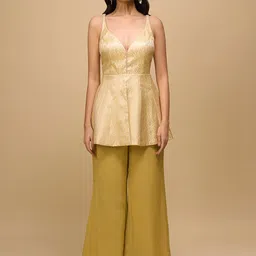 Samyukta Singhania Self Design Brocade Tunic With Palazzos Co-Ords-picture-7