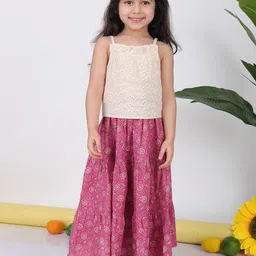 Sangria Girls Floral Printed Cotton Lehenga with Hakoba Top-picture-35