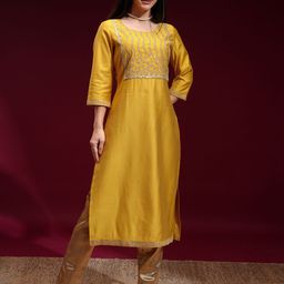 Vishudh Women Yoke Design Mirror Work Kurta-49