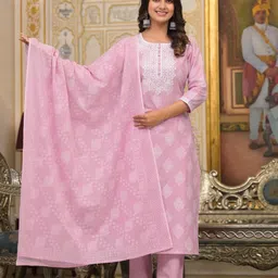 UNISETS Ethnic Motifs Printed Thread Work Regular Kurta with Trousers & Dupatta-14