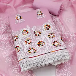 Leeza Store Floral Embroidered Thread Work Unstitched Dress Material-image-72