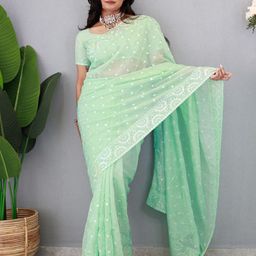 HERE&NOW Ethnic Motifs Sequinned Organza Saree-56