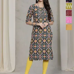 7Threads Selection Of 6 Ethnic Motifs Printed Round Neck Straight Kurtas-image-57