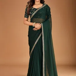 House of Pataudi Sequined Embroidered Border Saree With Blouse Piece-picture-55