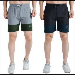 Pack of 2 Color Block Men Grey, Dark Grey Sports Shorts-image-121