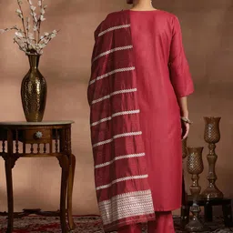 Libas Round Neck Pleated Straight Kurta with Trousers & Dupatta image 5