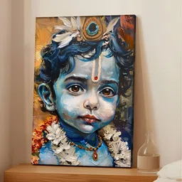 Art Street Brown & Blue Divine Little Shree Krishna Canvas Wall Art-image-78