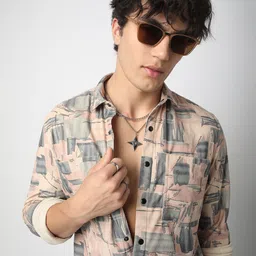 VASTRADO Men Classic Slim Fit Opaque Printed Casual Shirt-image-100