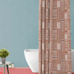 ArtzFolio Brown and White Geometric Printed Waterproof Shower Curtain-11