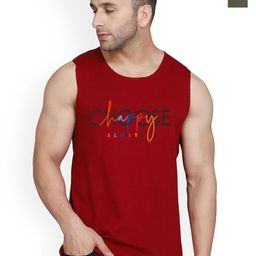 SLOWLORIS Pack of 2 Printed Combed Cotton Vest VSL26 CMB(CHS MAROON)(NVR OLIVE)-image-81