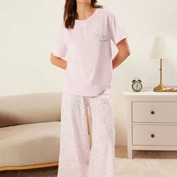 Trendyol Women Floral Printed Top & Pyjamas Night suit-image-36