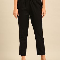 De Moza Women Mid-Rise Cotton Cigarette Trousers-image-54