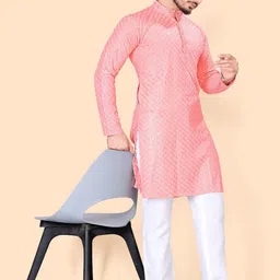 PulseIQ Men Embroidered Regular Sequinned Kurta with Pyjamas image 4