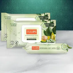 TULIPS Set Of 3 Refreshing Wet Wipes With Cucumber & Avocado - 30 Wipes each image 1