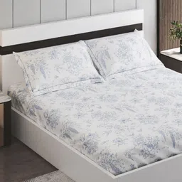 Home Centre Oxford Mist Blue Printed Cotton 200 TC Single Bedsheet Set 2.28 x 1.52m-image-98