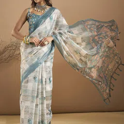 Anouk Rustic Zari Organza Block Print Saree-32