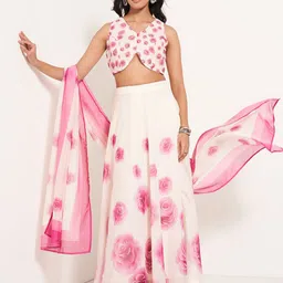 RANGMANCH BY PANTALOONS Floral Printed V-Neck Lehenga With Choli & Dupatta-picture-27