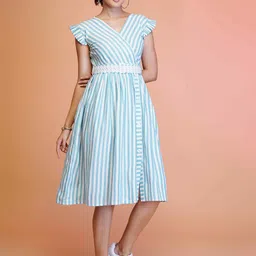 TextileNow Striped Flutter Sleeve Midi Dress image 2