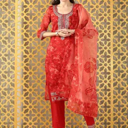 Anouk Women Floral Printed Kurta with Trousers & Dupatta-5
