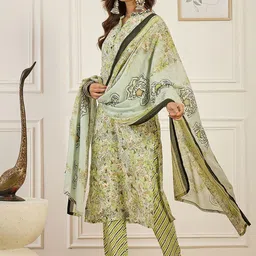 Anouk Women Floral Printed A-Line Kurta with Trouser & Dupatta image 4