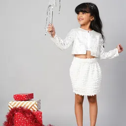 LIL DRAMA Girls Embellished Sequinned Button Shrug-13