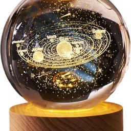 3D Solar LED Lighted Planets Model Crystal Ball Lamp with Wooden Base Night Lamp-17