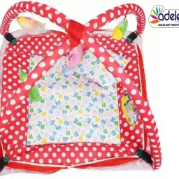 odelee Cotton Infants Washable Bedding Set with Foldable Mattress, Mosquito Net and Pillow Red Polka dots Mosquito Net image 2