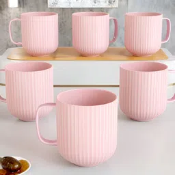 The Earth Store Pink 6 Pcs Textured Microwave Safe Glossy Finish Ceramic Mugs 330 ml Each-16