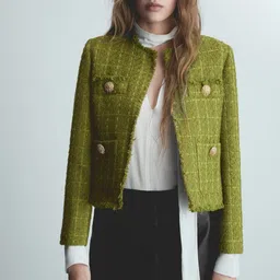 MANGO Tweed Open Front Jacket-image-2