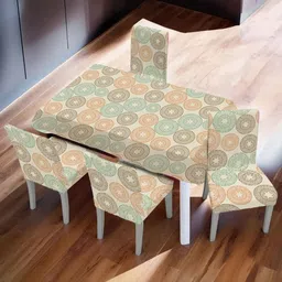 UMAI Cream-Coloured Set of 5 Geometric Printed 4-Seater Table Cover-23